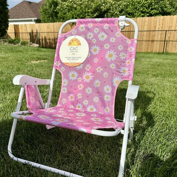 C&C CALIFORNIA Beach Chair Age 3-6 Daisy Pink Umbrella Foldable Cup Hold… - Picture 6 of 7